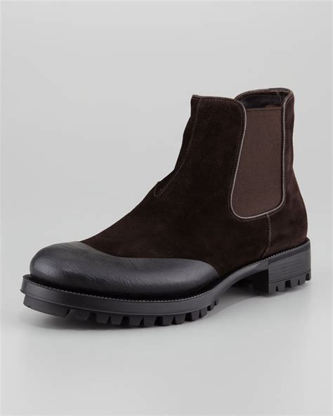 prada rubber chelsea boot men suede|Prada men's leather ankle boots.